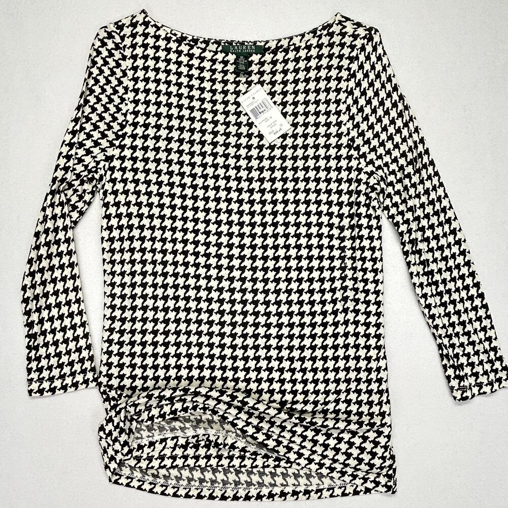 Lauren Ralph Lauren Top Women M Parisian Office Double Layer L/S New Houndstooth
